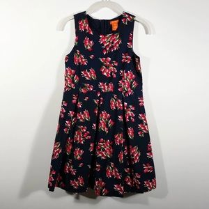 Joe Fresh Girls Dress Fit & Flare Sz 14 Navy Floral Print Pleated Zip Back Lined